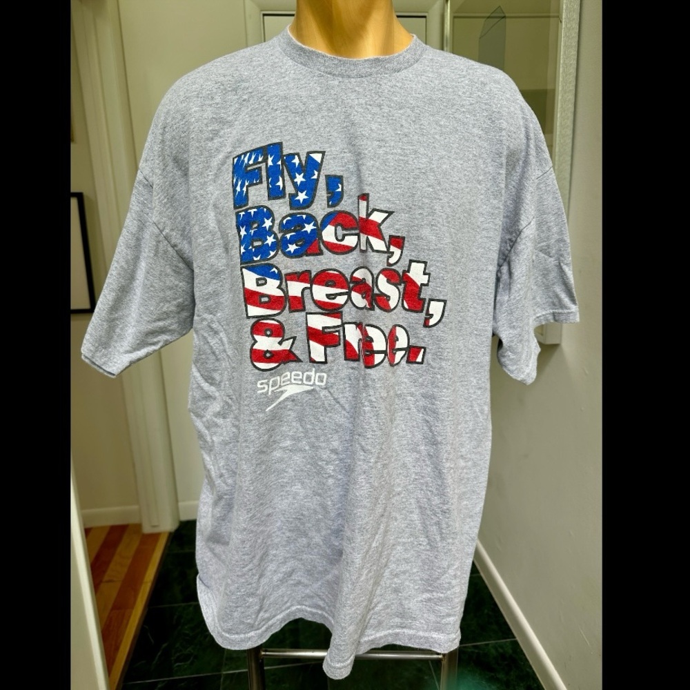 SPEEDO HEATHER GRAY TSHIRT INDIVIDUAL MEDLEY FLY BACK BREAST FREE 200 400 IM XXL